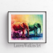 Rainbow Elephants - Watercolor